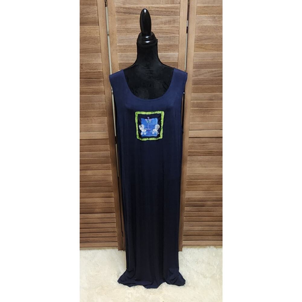 Vintage 90s All That Jazz Dress Plus Size 2X Navy Blue Sleeveless Stretch Maxi